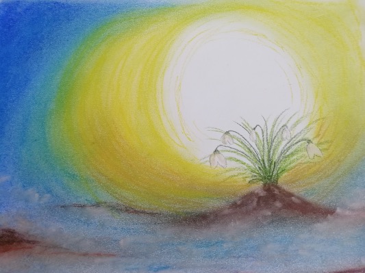 Kunstzinnige oefening: sneeuwklokjes. Kunstzinnige therapie / vaktherapie beeldend / beeldende therapie / art therapy